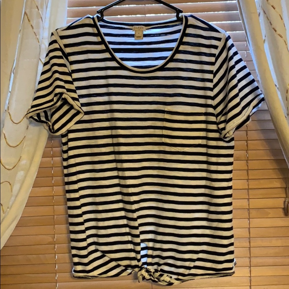 J.Crew Navy Striped Tie Front Tee